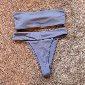 Zaful High Waisted and Strapless Ribbed Bikini Set